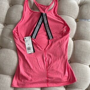 adidas Neon Pink Racerback Tank with Black-and-White Straps